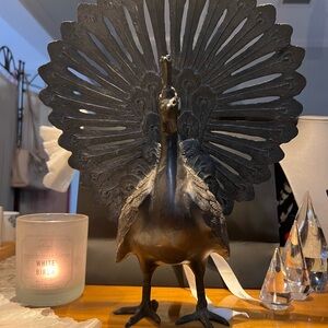 Large Vintage Bronze or Cast iron Peacock Statue in excellent condition